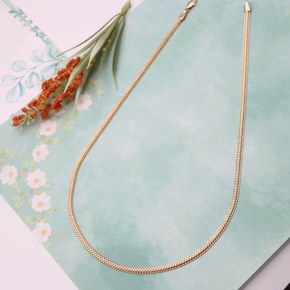 "Flat Woven Rose Gold Chain Necklace  Elegant Finish, XPNL0121 - Picture 12 of 12